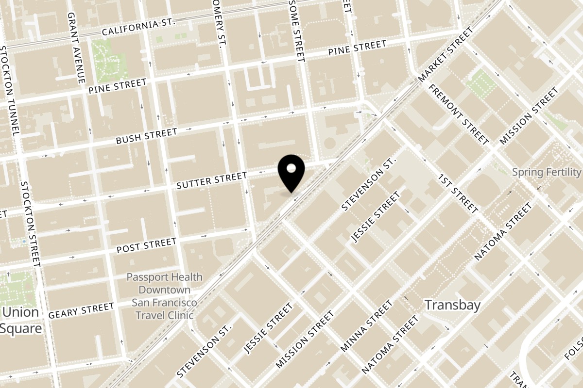 Map showing the location of SUR Cafe Mediterranean on 564 Market St in San Francisco